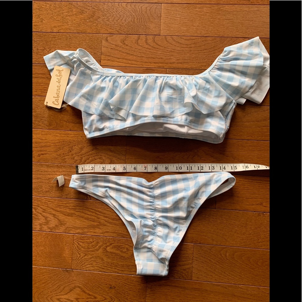 🎁Cabana Del Sol Gingham Blue/White Ruffle Bikini - Picture 2 of 8